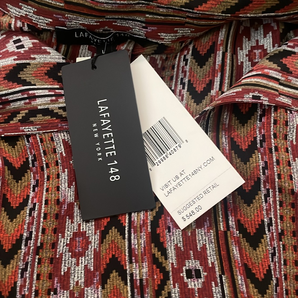 Lafayette 148 New York Silk Tribal Print Silk Blouse L